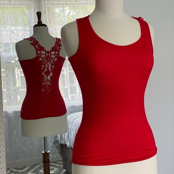 None Tops - Red Top with Open Laced Back